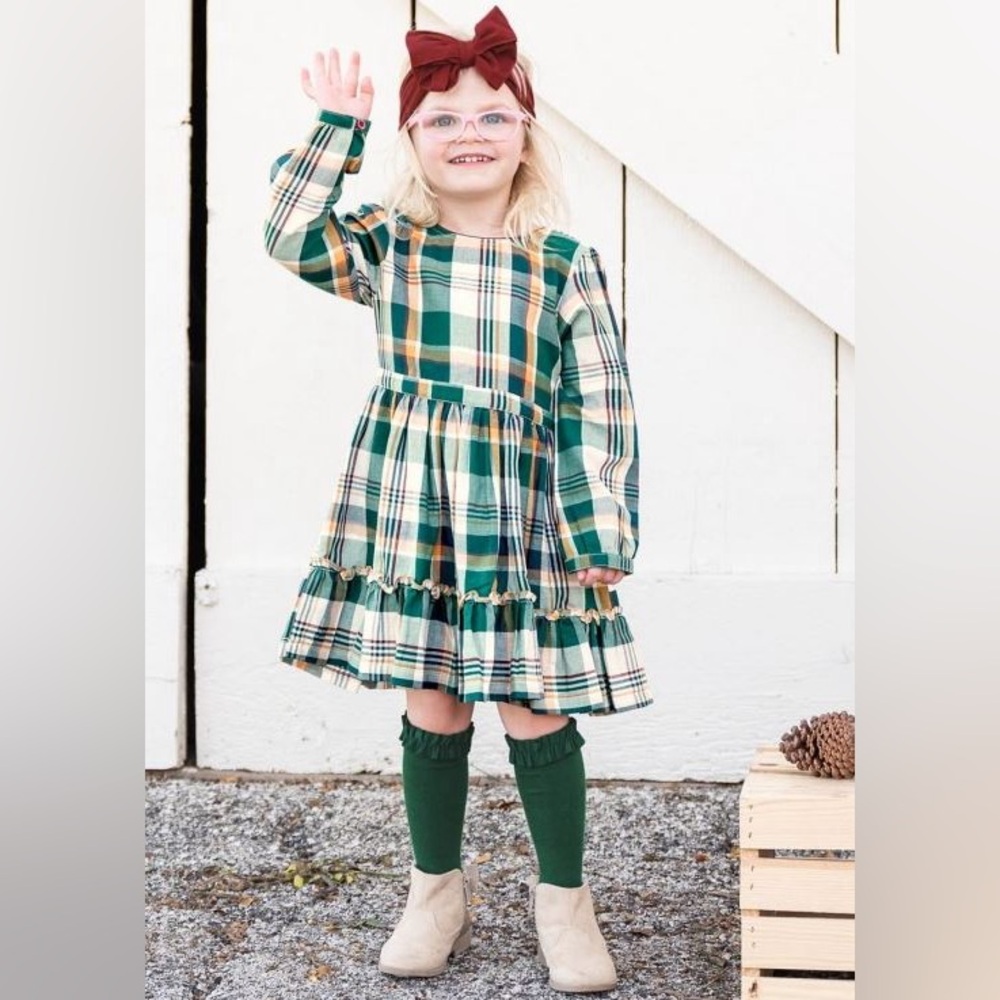 Ruffle butts Windsor plaid twirl dress